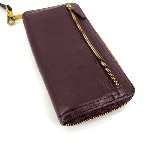 Fossil Logan Purple Multi-Color Striped Zip Around Leather Wallet Wrist Strap - Picture 6 of 9